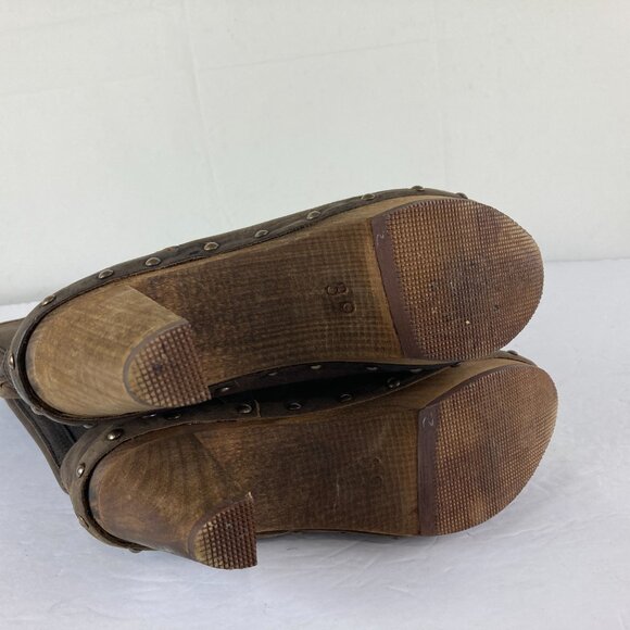 Sanita Womens sz 8 eu 39 Brown Leather Block Heel Mid Calf Studded Boots - Picture 8 of 9